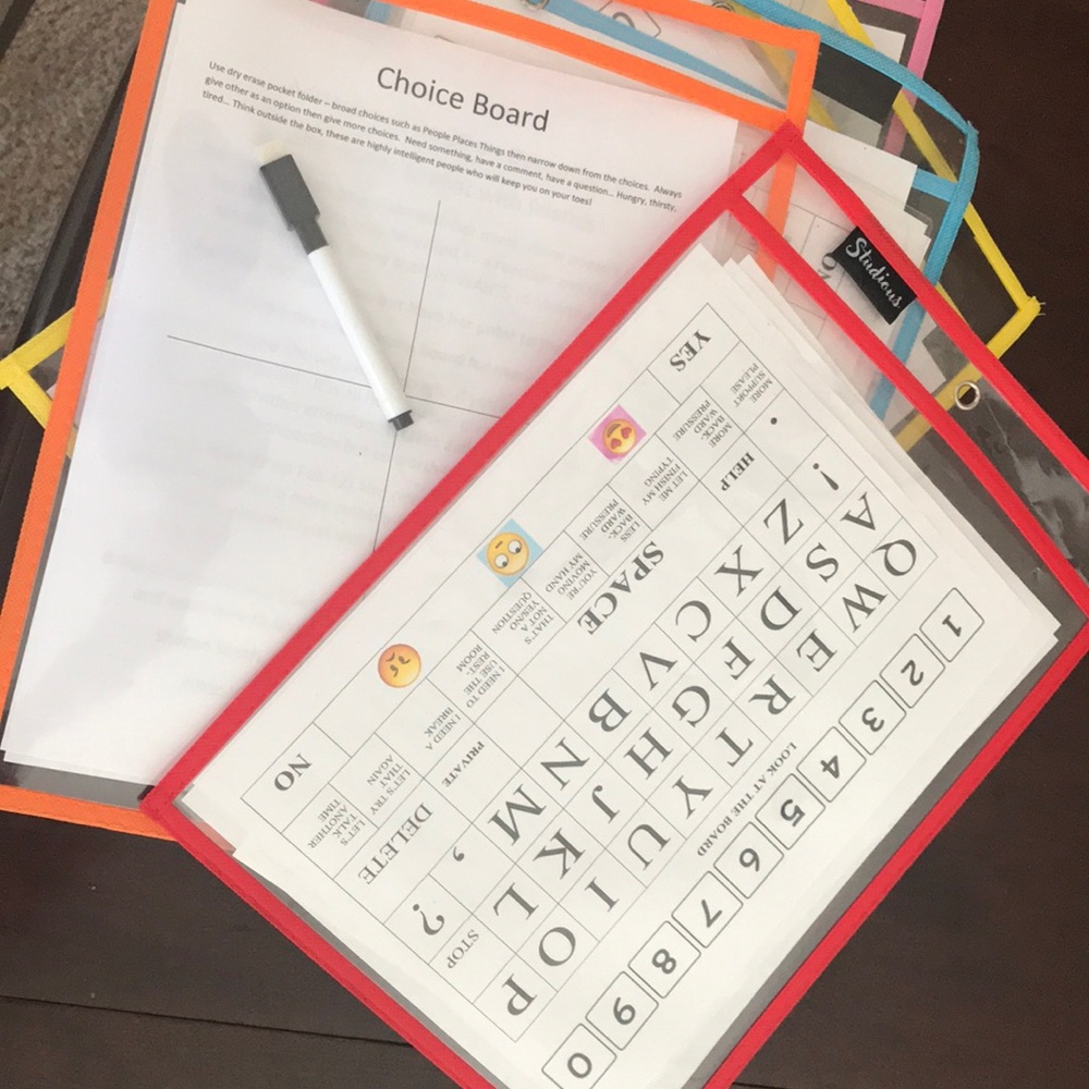 nonspeaking letterboard communication autism spell type dry erase choice